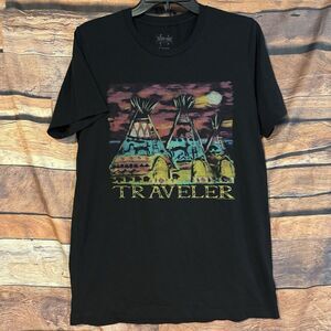 Traveler Teepee T-Shirt Men's Medium Black SS Graphic Southwestern Western